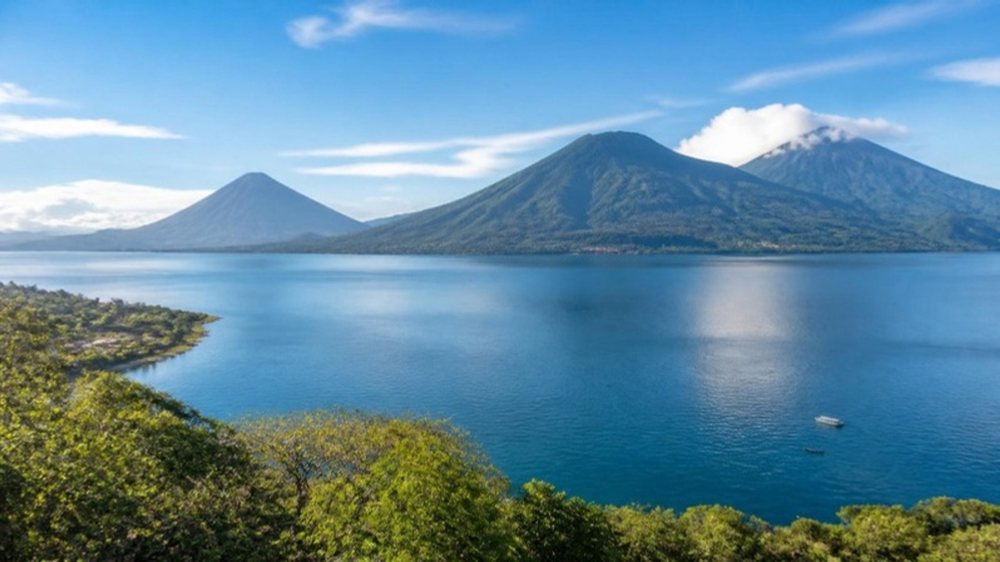 Lake Atitlán and its surrounding volcanoes