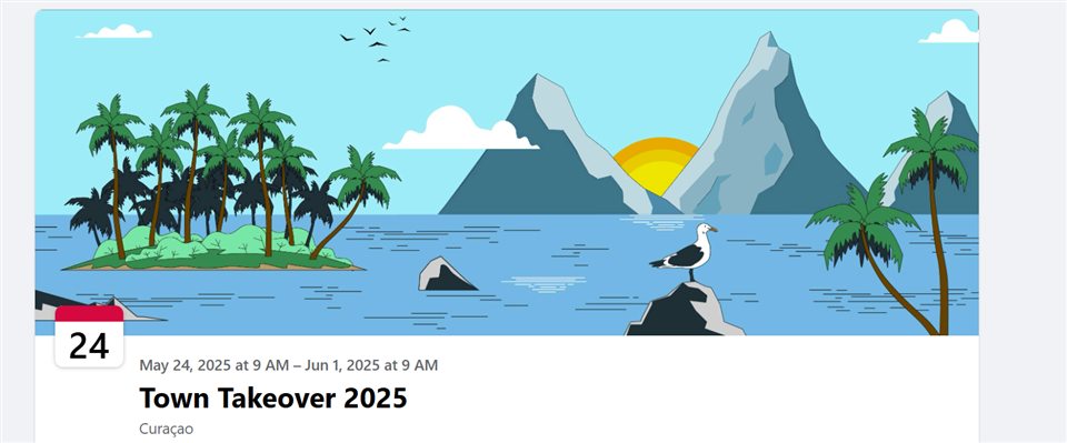 Screenshot of the 2025 Town Takeover homepage